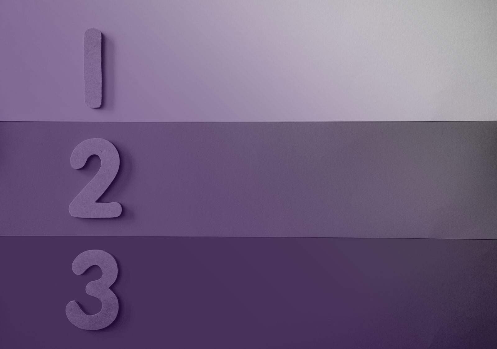 The numbers 1, 2 and 3 in different shades of violet